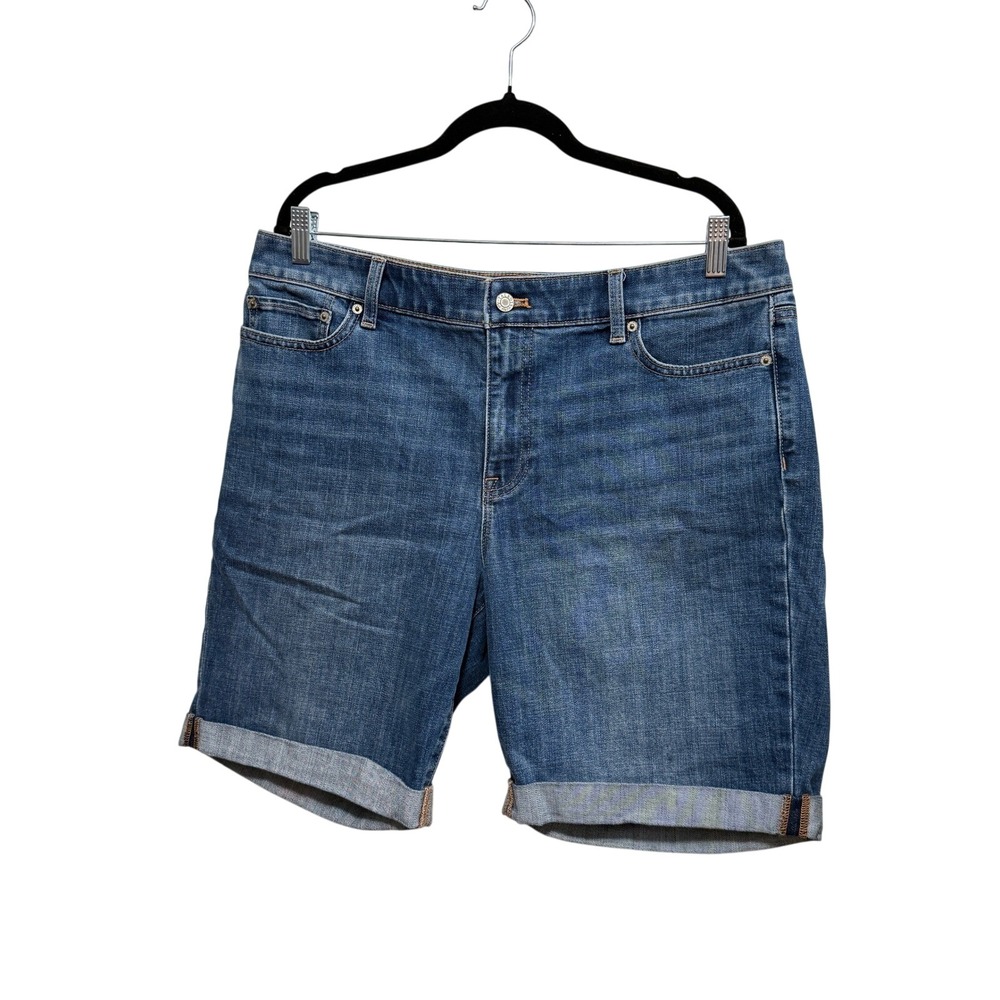 Talbots Flawless Girlfriend Shorts Womens 14 Blue Denim Cuffed Mid Rise Stretch